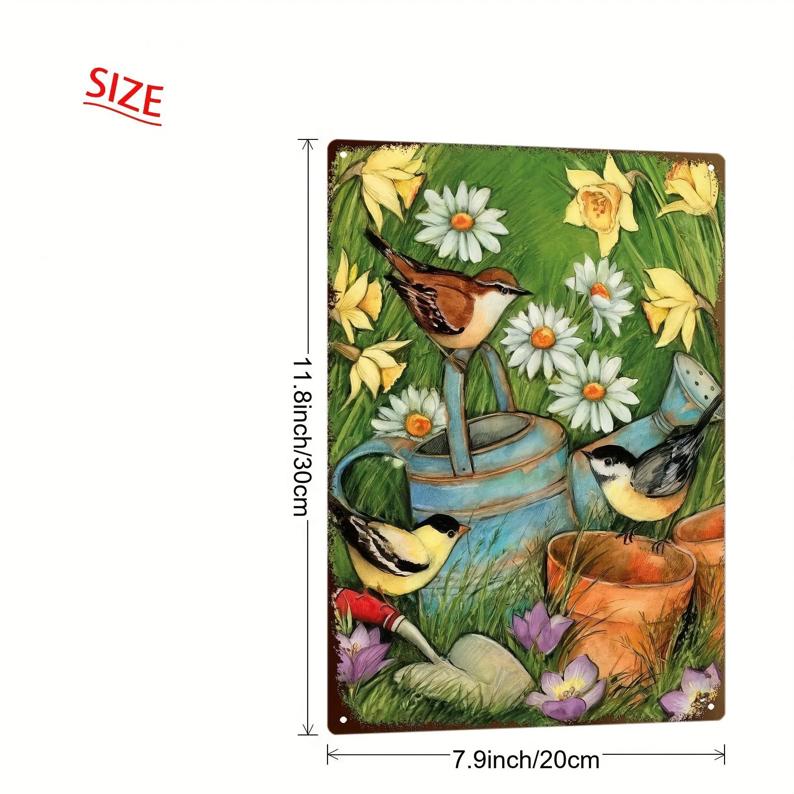 Vintage 2D Metal Iron Sign Birds Flowers Spring Painting Wall Decor 8x12in Indoor Outdoor Club Art