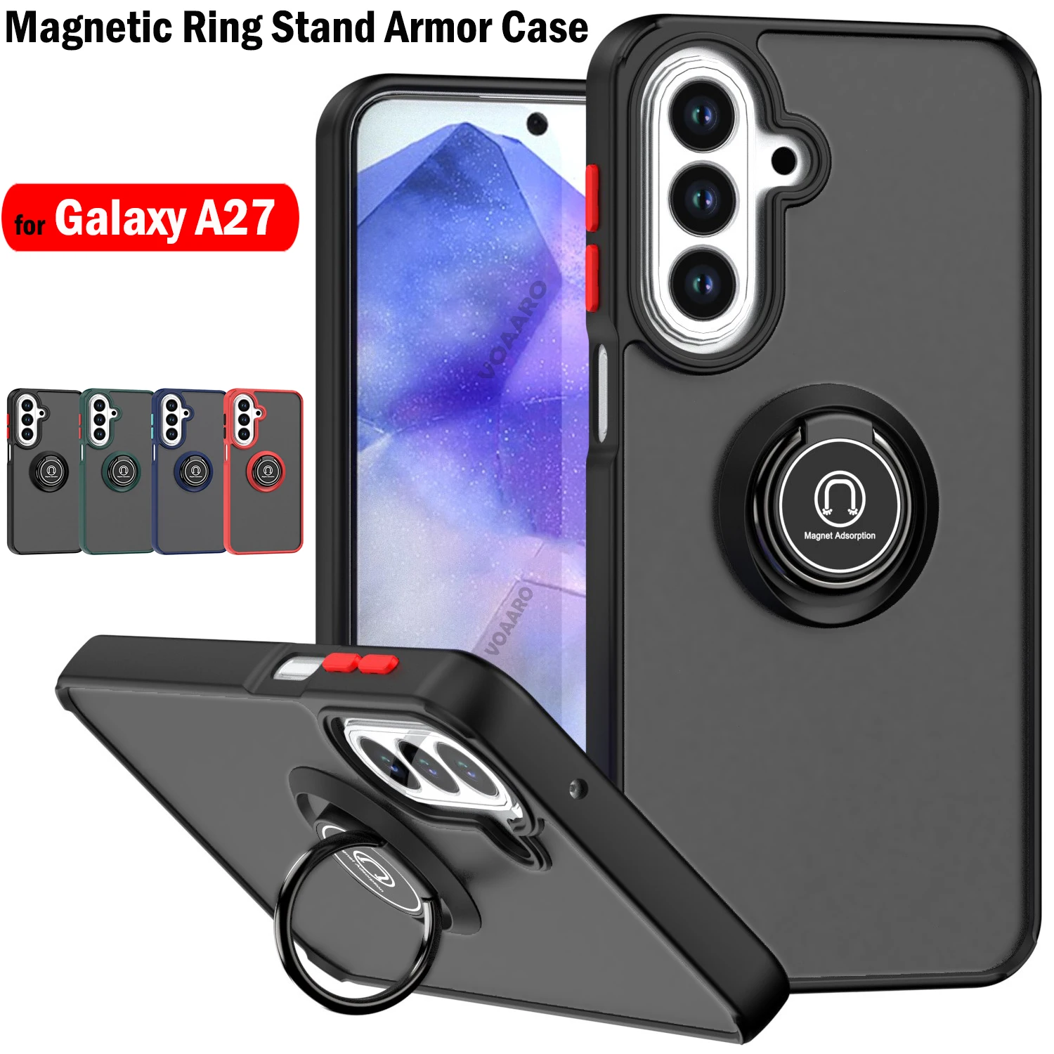 Matte Half Clear Funda for Samsung Galaxy A27 Case Magnetic Ring Stand Cover for Samsung A27 5g Case Armor Shockproof Back Capa