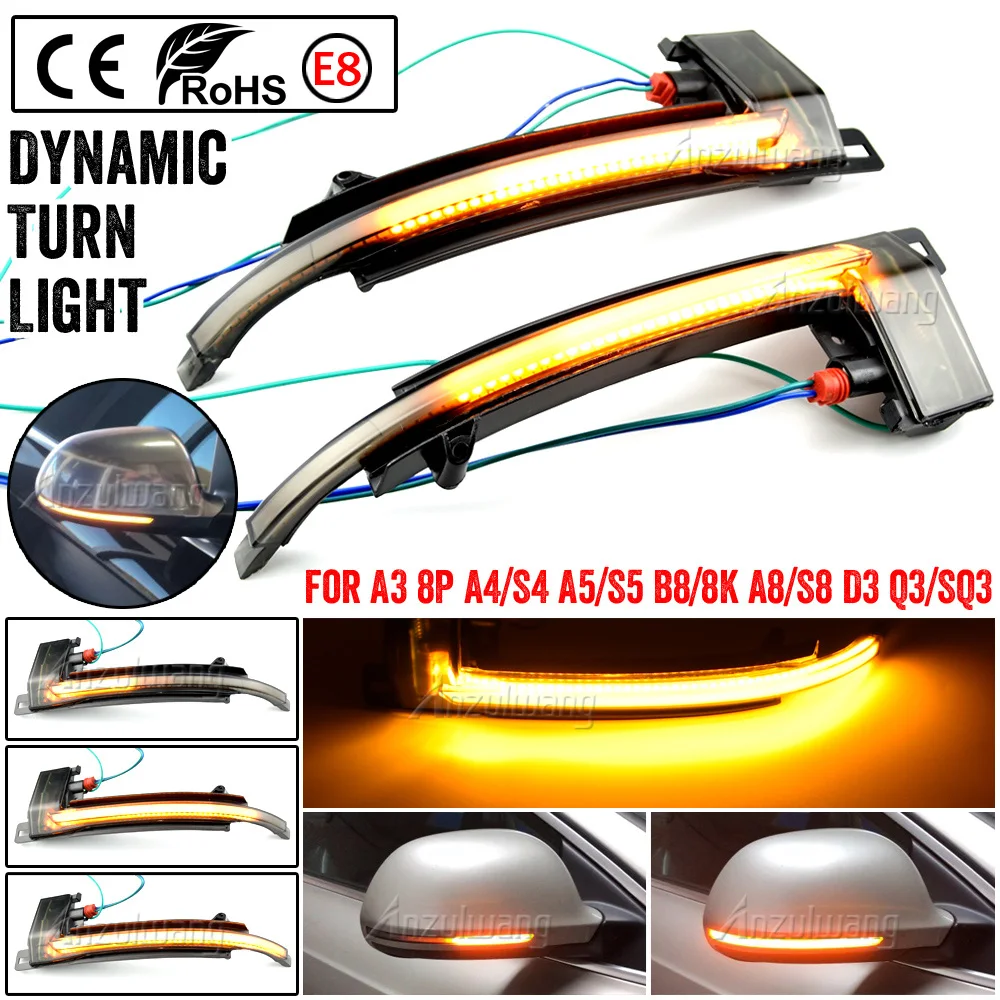 

For Audi A3 8P A4 A5 B8 Q3 A6 C6 S6 B8.5 S5 RS5 2PCS Dynamic Turn Signal LED Side Mirror Indicator Blinker Repeater Light