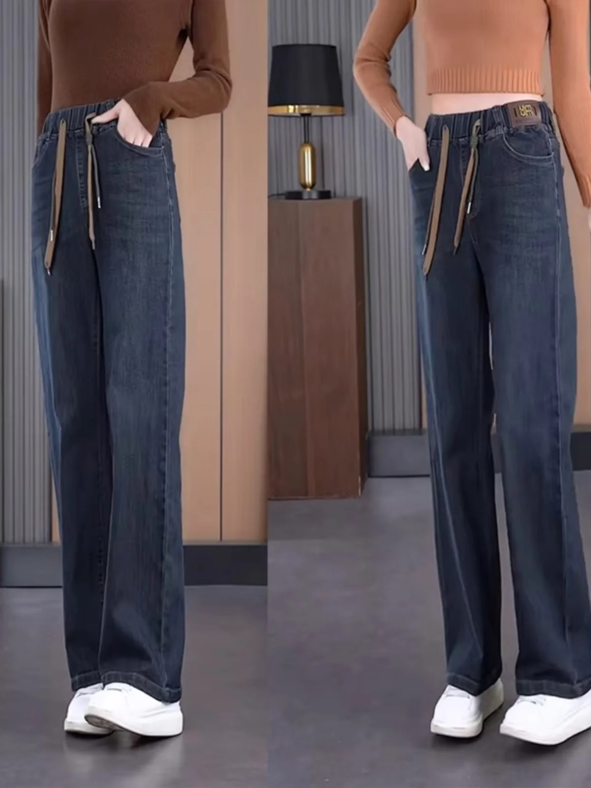 치종 다용 여성 와이드 레그 진 봄 여름 신상 슬림 패셔너블 시가렛 팬츠 하이웨이스트 롱 트라우저 데님