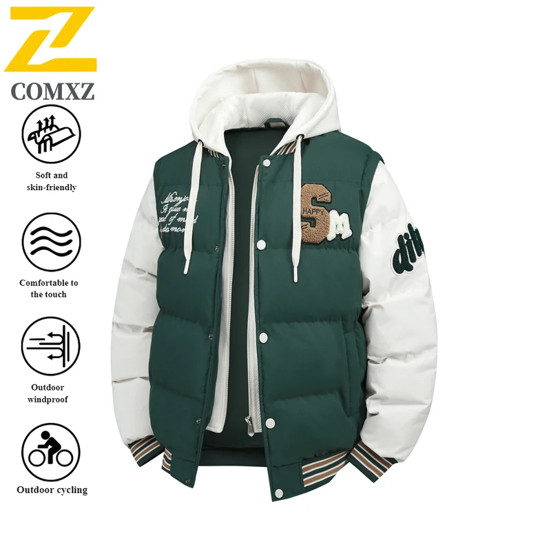 

COMXZ ​Men's Winter Detachable Sleeves Jacket Hooded Windproof Puffer Coat Convertible Vest Thickened Parka Workwear​