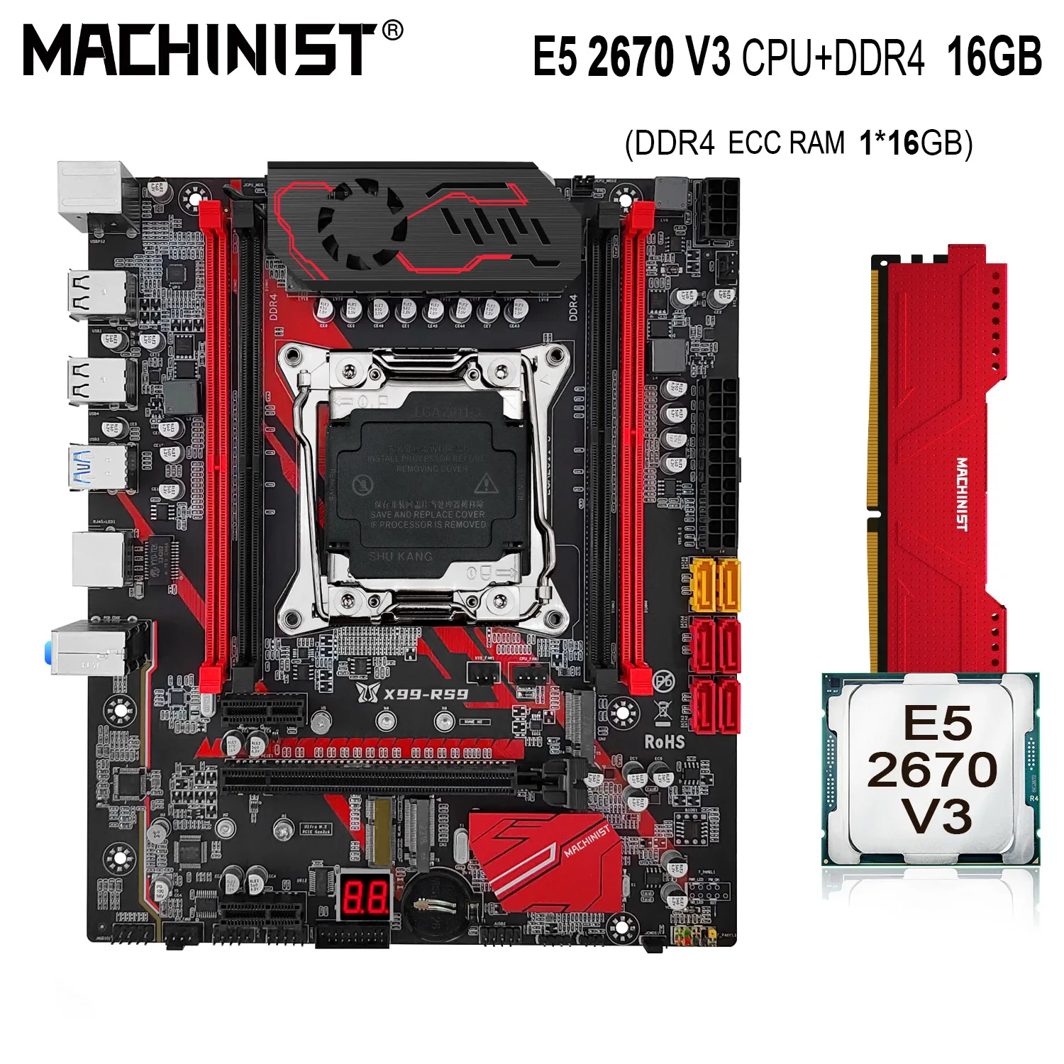 

MACHINIST X99 Motherboard Set LGA 2011-3 Kit Xeon E5 2670 V3 CPU 16GB DDR4 ECC RAM Memory Nvme M.2 Sata 3.0 Wifi M-Atx E5 RS9