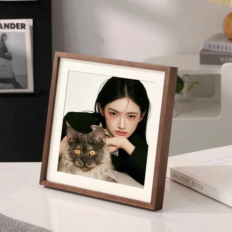 Square Solid Wood Photo Frame  Walnut Wood Tabletop Square Picture Frame for Home Decoration