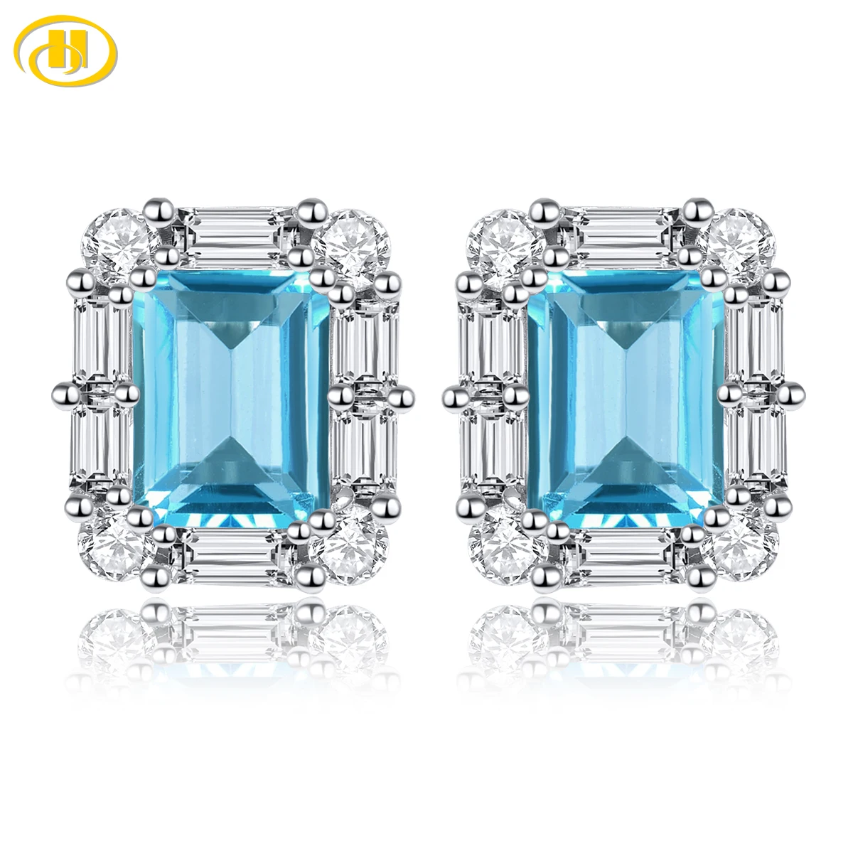

Natural Blue Topaz Sterling Silver Stud Earring 3.9 Carats Gemstone Women Classic Fine Jewelry Style S925 Birthday Gifts