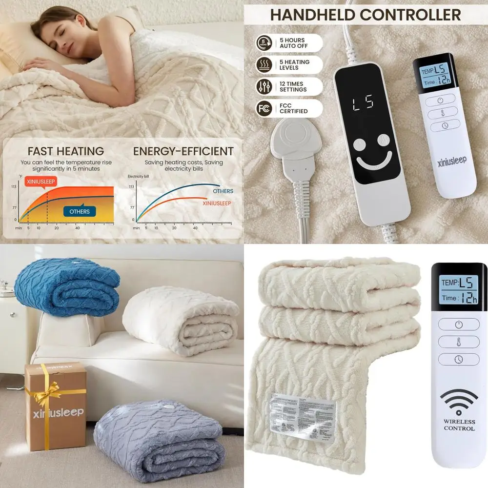 

62x84 Electric Heating Blanket, 5-Level Heat, 1-12H Auto Shut-Off, Overheat Protection (Beige)