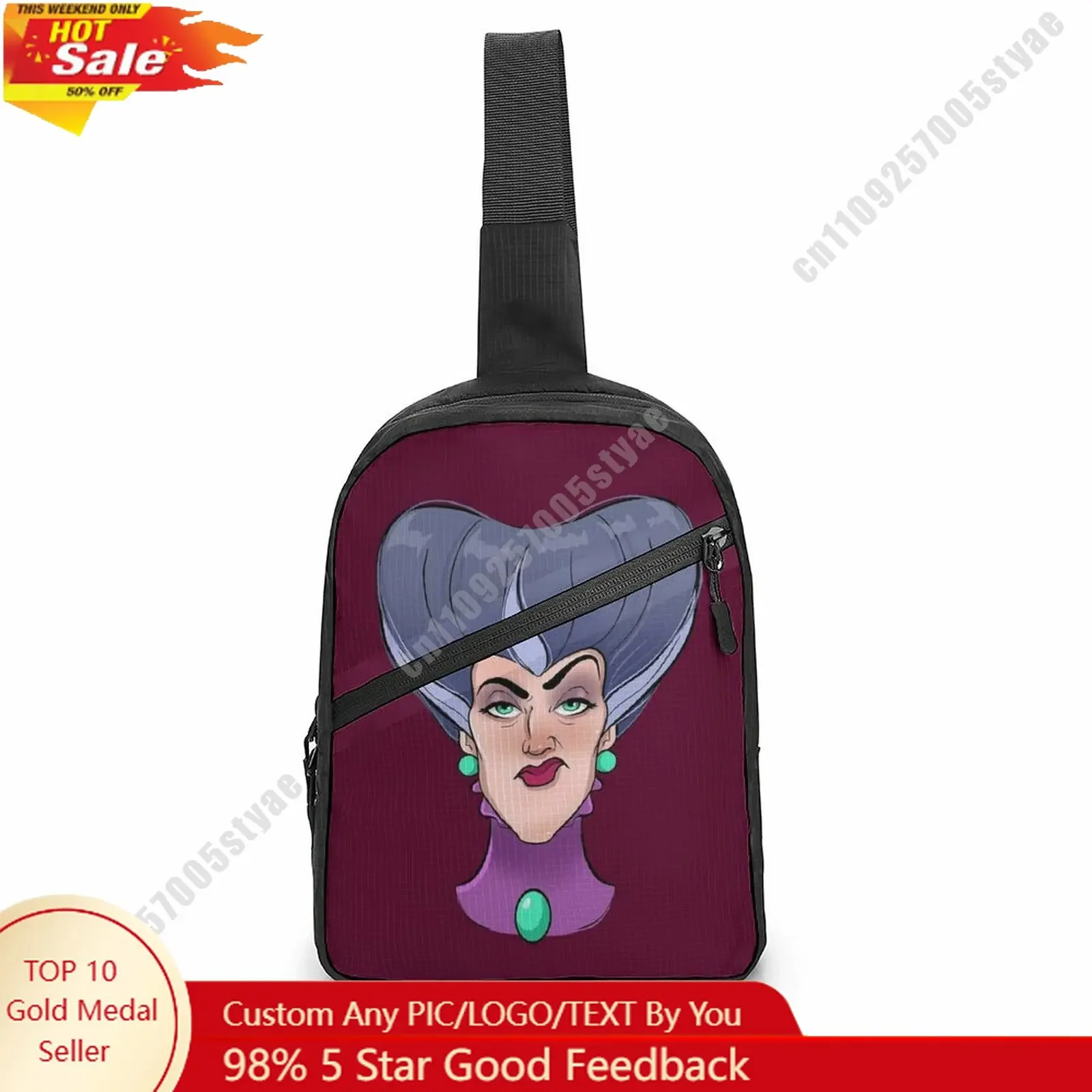 

Lady Tremaine Chest Bag Disney Customized Personalized Photos Text Logo Lightweight Travel Sling Waterproof Shoulder Bag