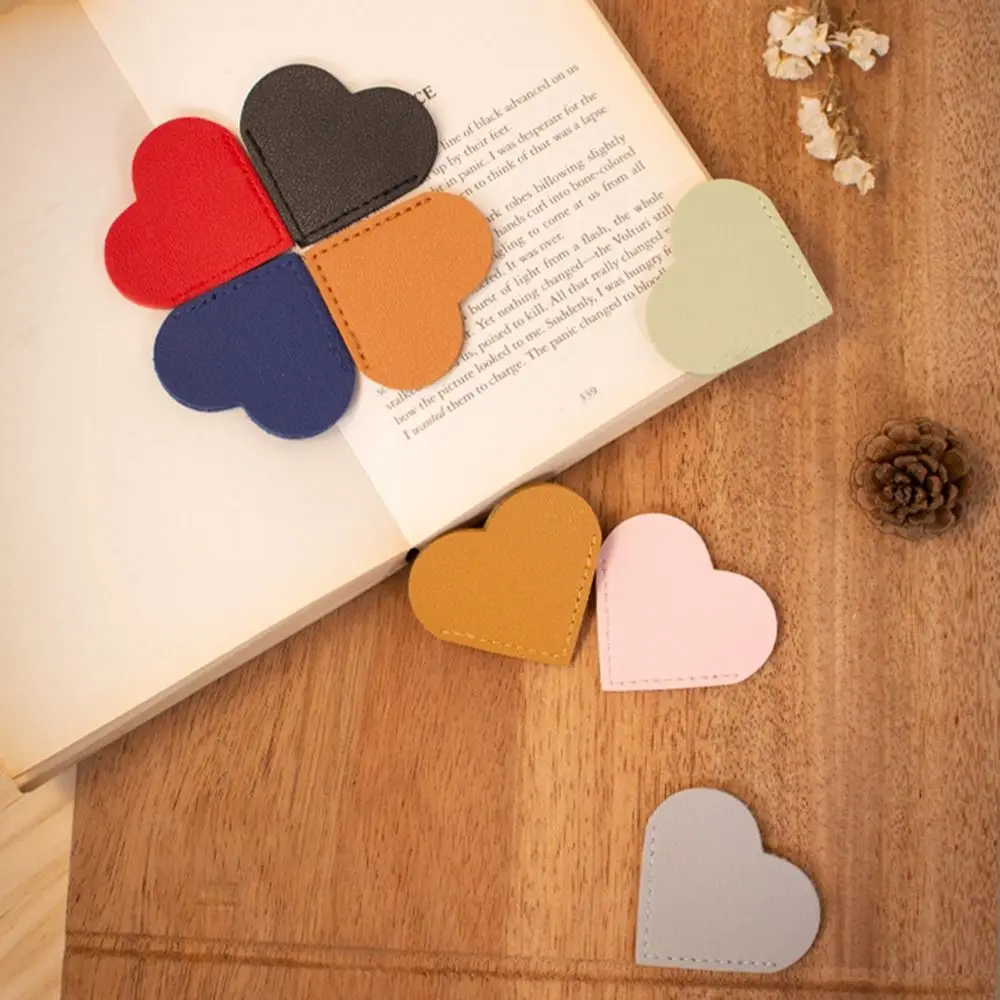 Cute Heart-shaped Corner Page Marker Multicolor Handmade Leather Bookmark Durable Simple Book Page Marker Books