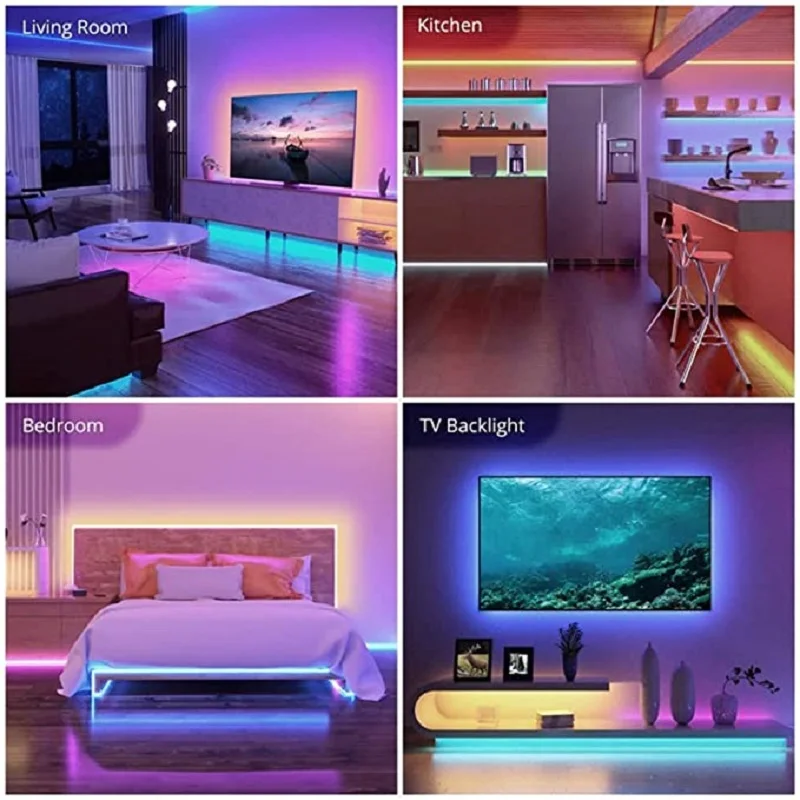 Luzes LED Strip para decoração do quarto, luzes de néon, cor RGB, luz de fundo de TV, 1-5m, 10m, 15m, 20m, 30m