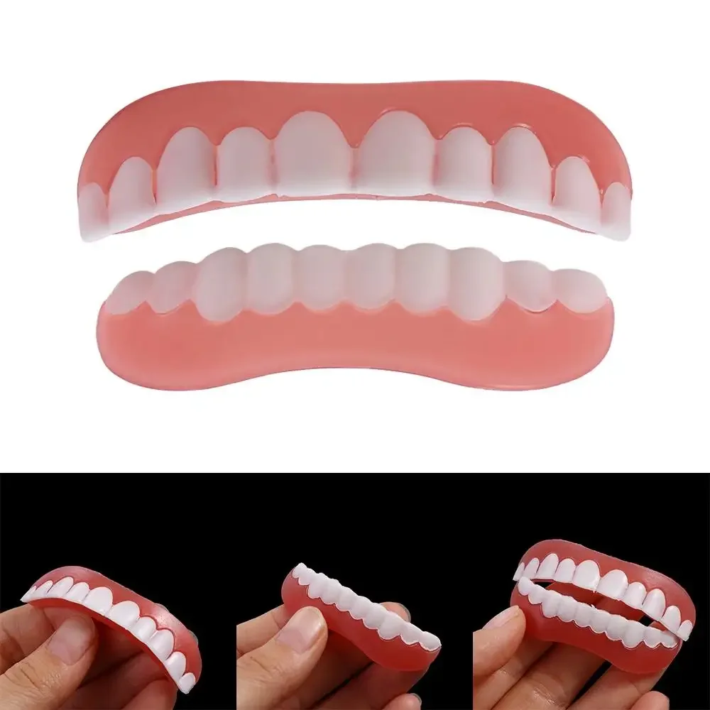 Sdotter New False Teeth Silicone Upper Lower Veneers Teeth Braces Dentures Paste Dentures Temporary Fake Tooth Fake Teeth Whiten