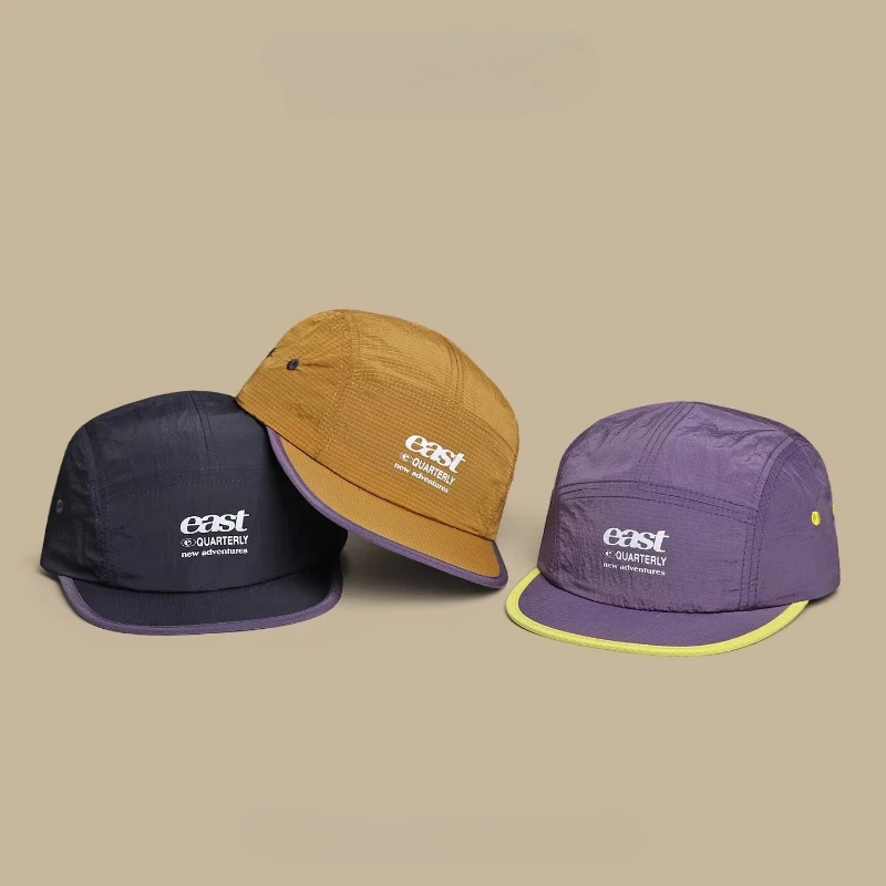 

Black 5 Panel Cap with Purple Brim Waterproof Nylon Vintage Streetwear Baseball Caps for Men Women