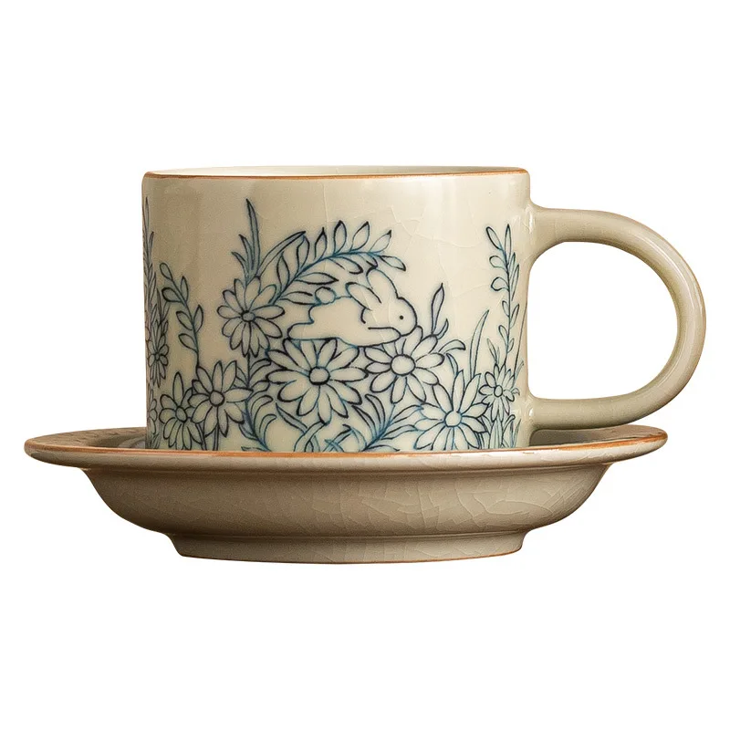 

Керамическая чашка PYH Ru Kiln Sunflower Cute Rabbit: Изысканная высококачественная кружка для латте, китайская керамическая чайная чашка