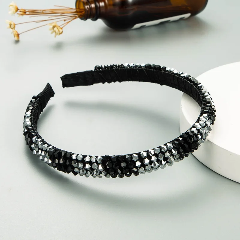 Sparkling Full Crystal Beaded Headband Skinny Hairband White Black Grey Rainbow Mixed Tones Daily Party Hair Accessory for Lady