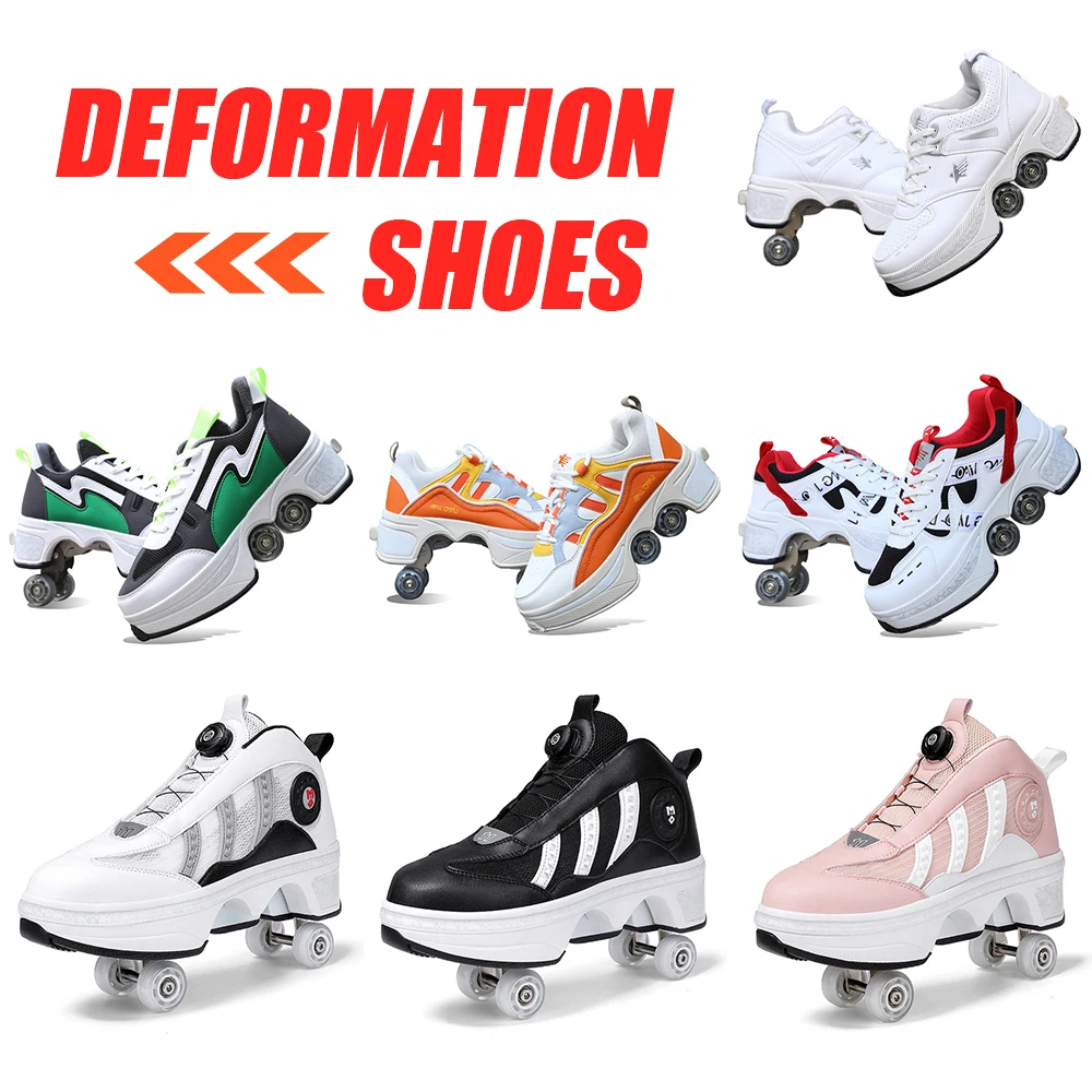 Deform Roller Skates With 4 Wheels Child Youth Deformation Shoes Fashion Parkour Sneakers For Kids Rounds Children Of Running