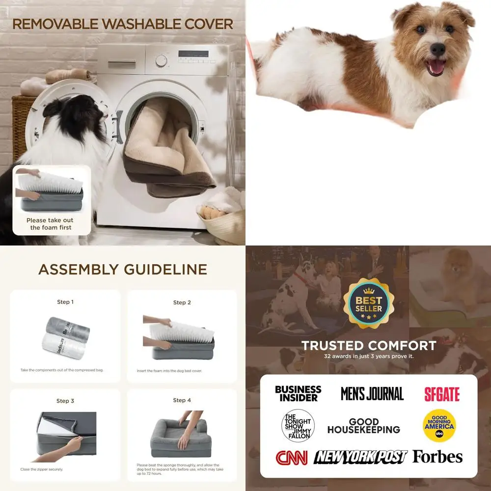 

Medium Orthopedic Dog Bed - Washable, Waterproof, Non-Slip, Brown Pet Sofa for Comfort