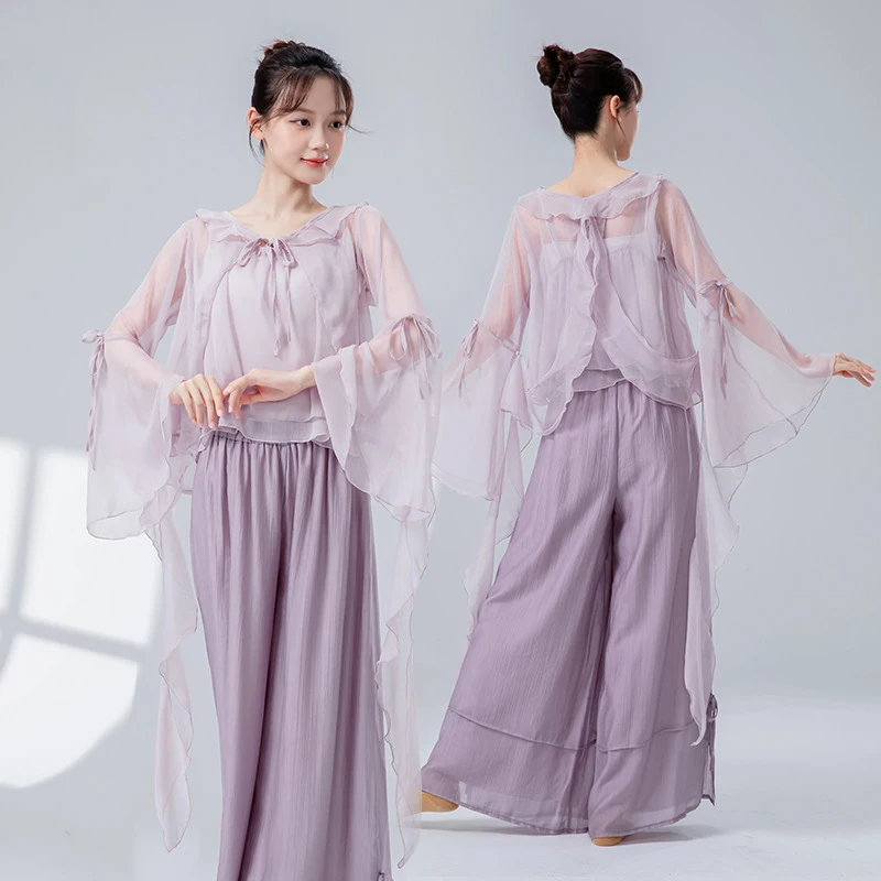 قمصان نسائية صيفية للرقص الكلاسيكي مع سترة بأكمام مضيئة وقمصان ملفوفة أنيقة لممارسة الجنية زي أداء المسرح