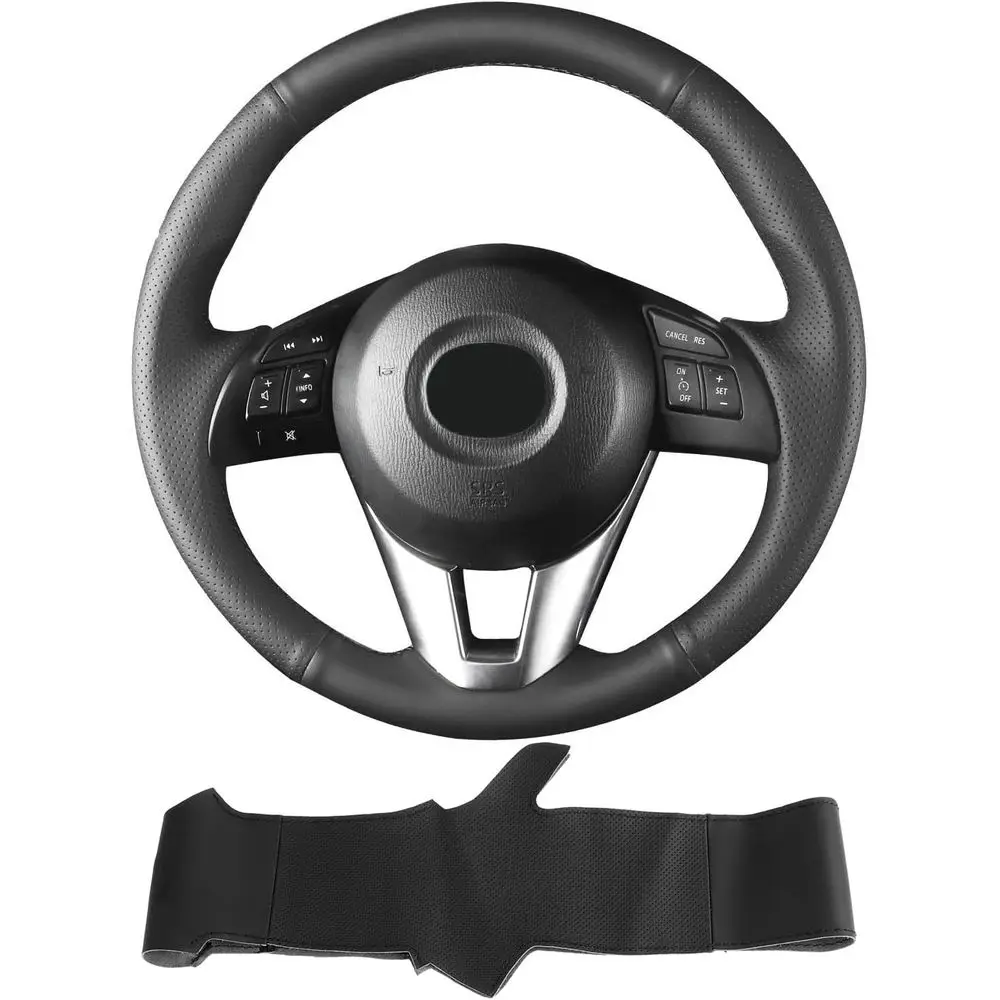 

Hand Sewn Microfiber Leather Steering Wheel Cover for 2014-2016 Mazda 3, 2014-2016 Mazda 6, 2015-2017 Mazda 2, 2016-2017 CX-3, 2