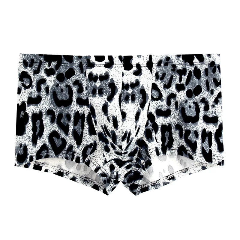 Модные шорты-боксеры с леопардовым принтом, дышащие тонкие мужские трусы из ледяного шелка, U-образные выпуклые трусы, сексуальные быстросохнущие трусики