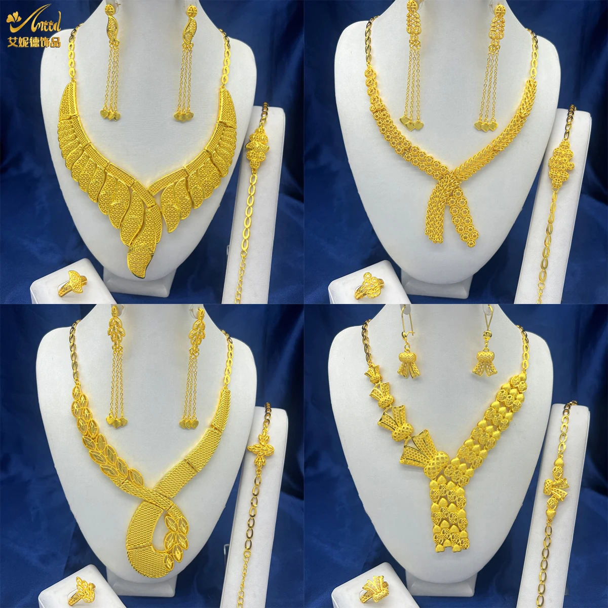 

ANIID Brazilian 24K Gold Color Jewelry Sets For Women Wedding Dubai Necklace EarringsNigerian Indian Bridal Set Party Gifts