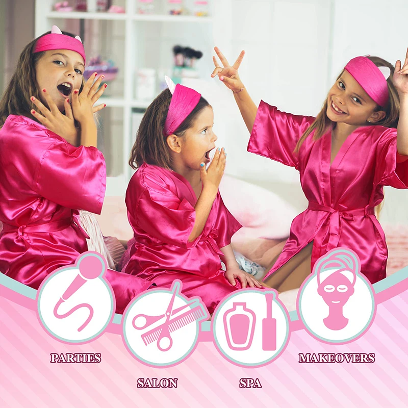 6/12Sets Spa Party for Girls EVA Disposable Slippers Kimono Robe Spa Headband Bow Hair Band Kids Salon Barbie Pink Party Favors