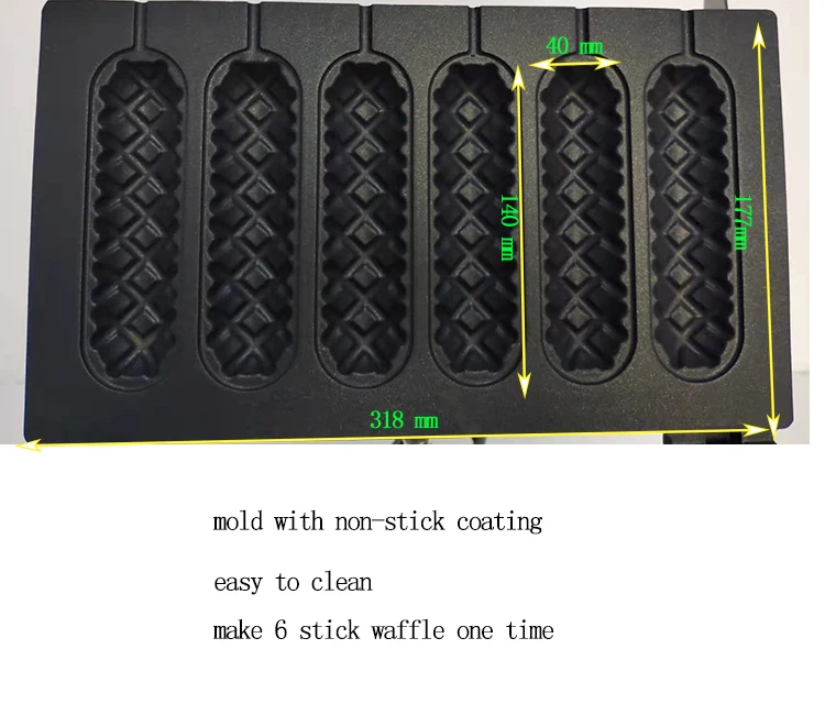 Komercyjne elektryczne 6 sztuk francuski Muffin Hot Dog gofrownice non-stick powłoka maszyna do kiełbasek chrupiące mleko kij gofry Maker