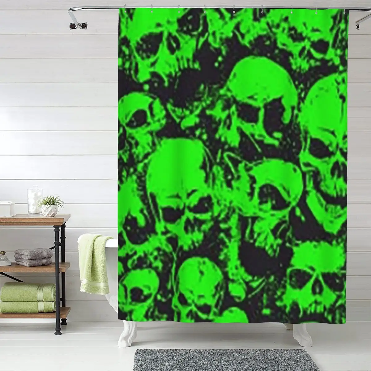 

Занавеска для душа с принтом призрачных черепов, светящаяся в темноте, на Хэллоуин, полиэстеровая, водонепроницаемая, с крючками