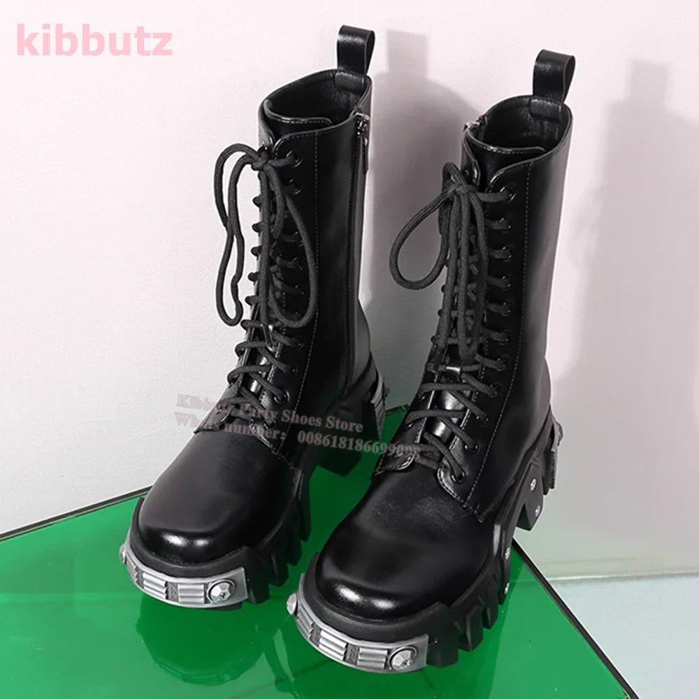 Botines de cuero genuino para mujer, botas con cremallera lateral, punta redonda, aumento de altura, cordones negros sólidos, moda de lujo, zapatos concisos, el más nuevo