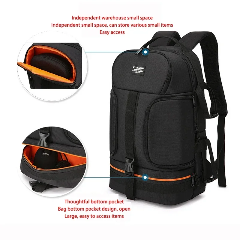 Large Capacity Waterproof Camera Shoulders Backpack 15.6 Inch Latptop Men's Backpack Soft Padded Tripod Case Photo Bag