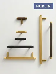 Nurlin Solid Brass Furniture Handles Modern Knurled Patter Antique Matt Brass Black Color Cabinet Knobs T-Bar Pull Handle