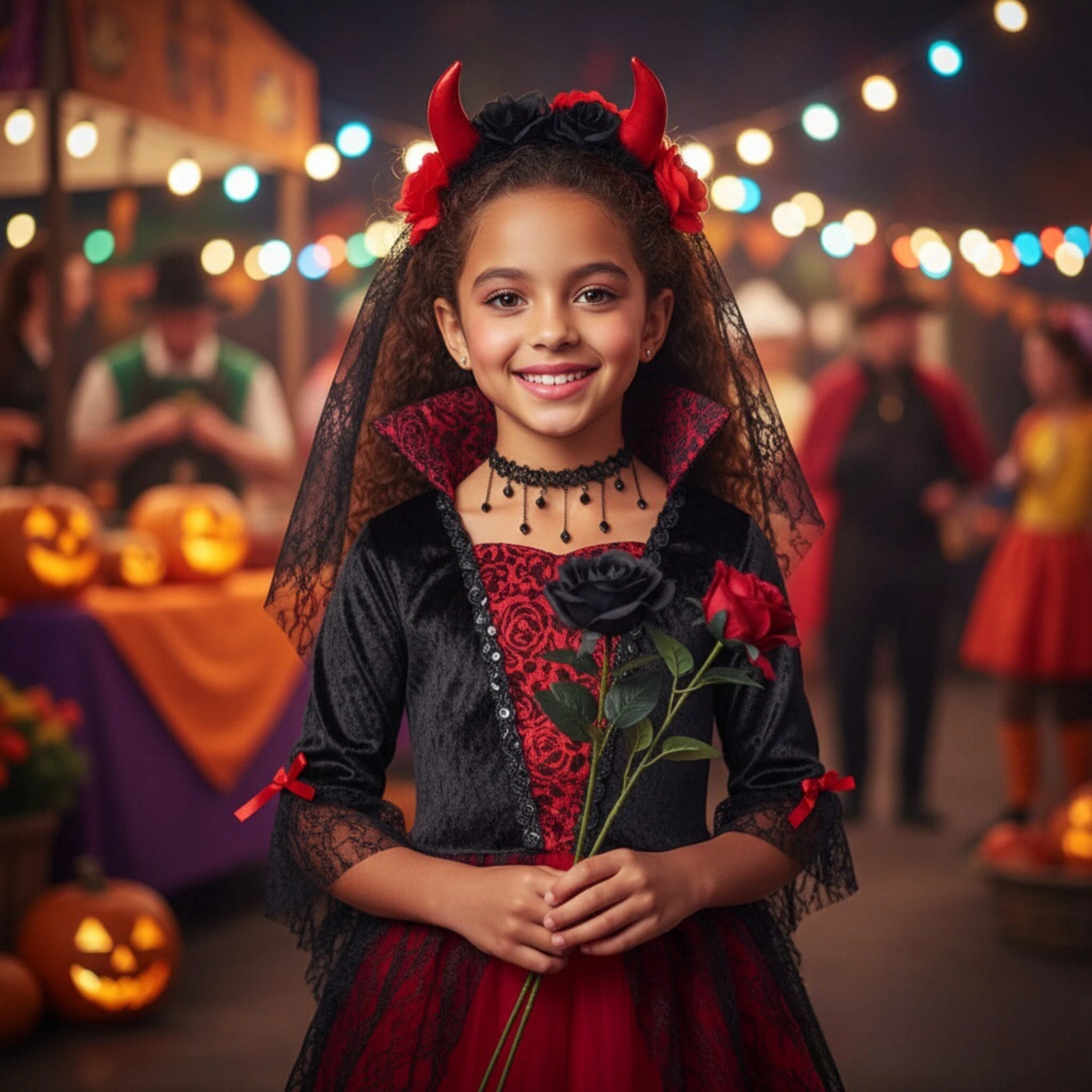 Girls Halloween Ghost Bride Costume Vampire Dress Up Child Evil Terror Carnival Party Outfits Scarlet Gothic Clothes