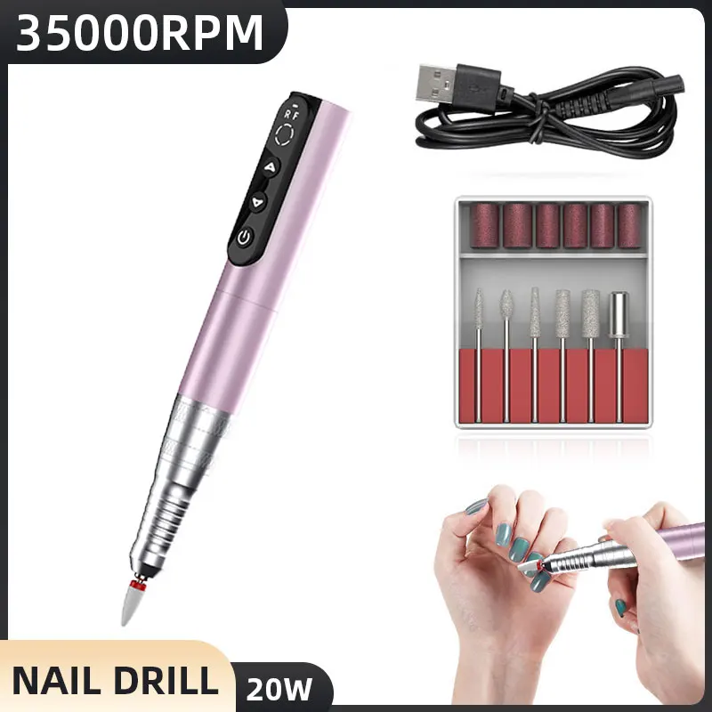 35000RPM Electric Nail Sander Cordless Manicure Machine For Nail Repair Rechargeable Sander Electrical Pen For Removing Gel Nail