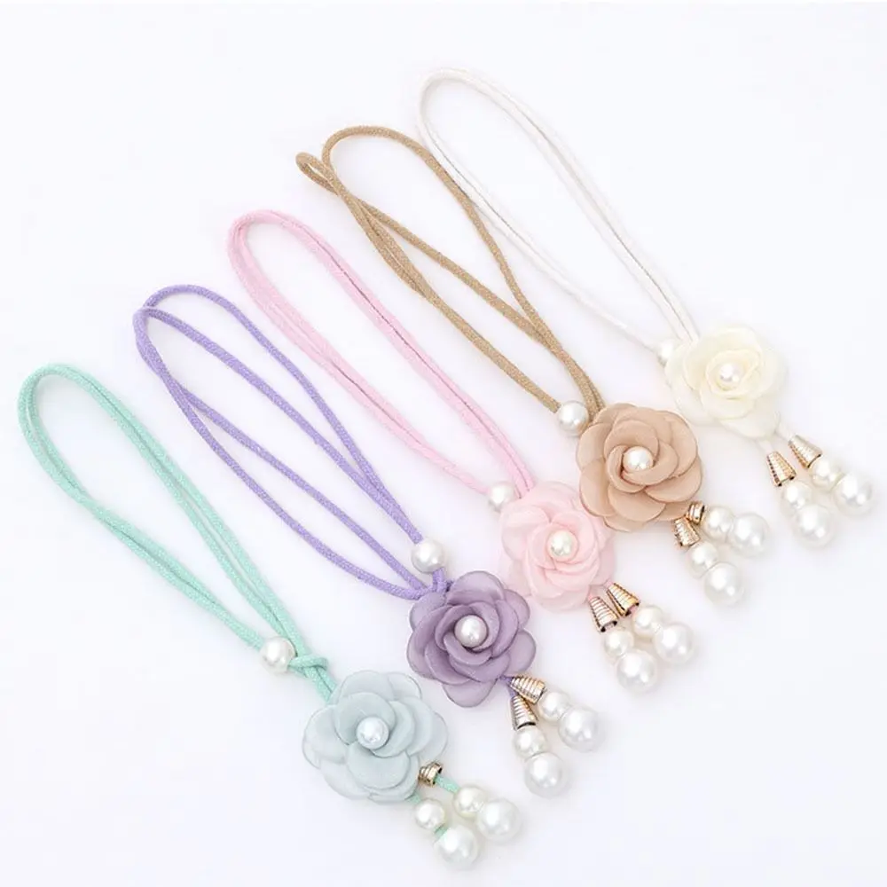 2Pcs Modern Floral Curtain Tiebacks Pearl Adjustable Curtain Ties Minimalist 3D Flower Camellia Curtain Tiebacks