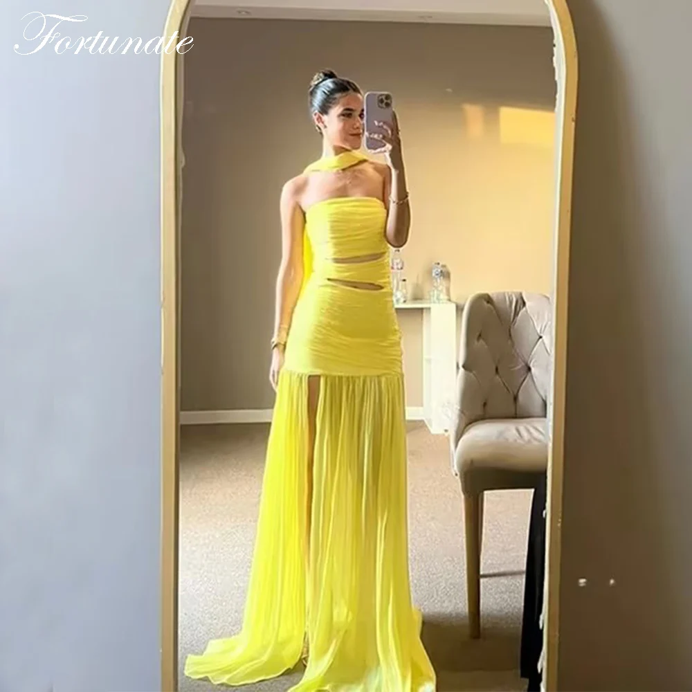 

Customized Elegant Long Yellow Evening Dresses for Women Strapless Floor-Length Sweep Train Special Events Party Gala Dress 2025