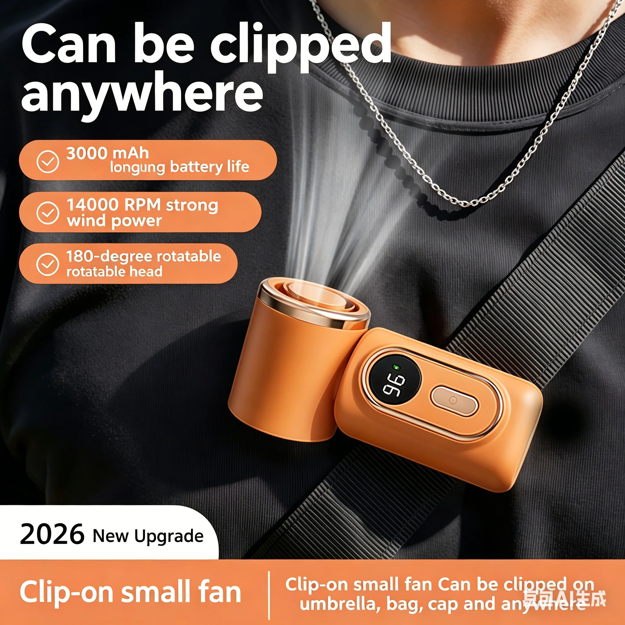 Portable Handheld Fan Mini Clip Umbrella Holder Function Compact Personal Cooling Fan On the Go Relief Silicone anti-slip