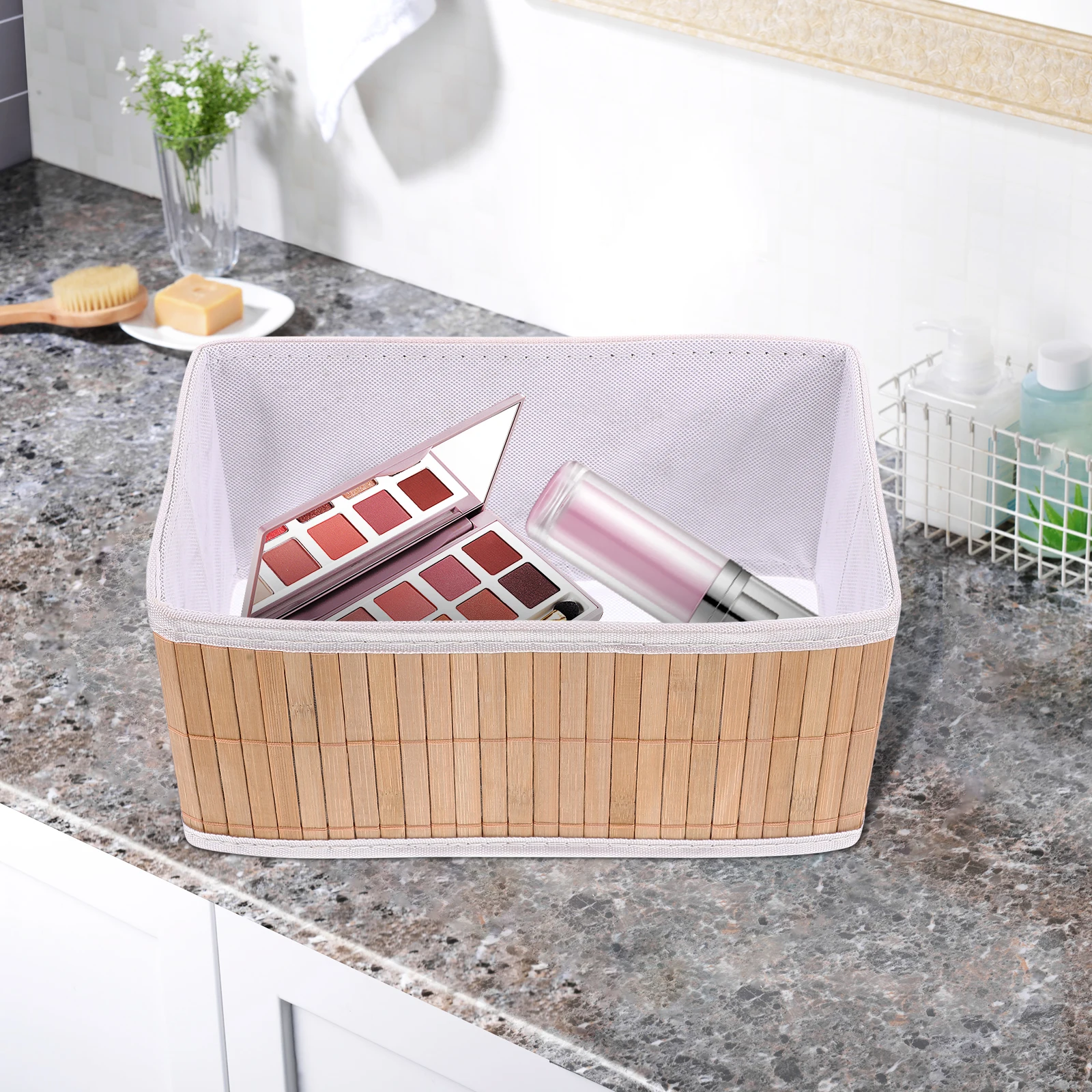 

2Pcs Woven Storage Baskets Handmade Bamboo Bin for Cosmetics Food Organizing Household Multipurpose Container Desktop Bamboo Bin