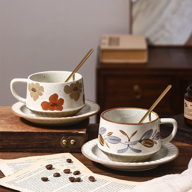 Juego de Tazas y Platos de Cerámica, Taza de Cerámica Retro, Juego de Tazas de Café Americanas, Tazas para Té de la Tarde, Tazas para Parejas, Tazas para Beber, Tazas de Café
