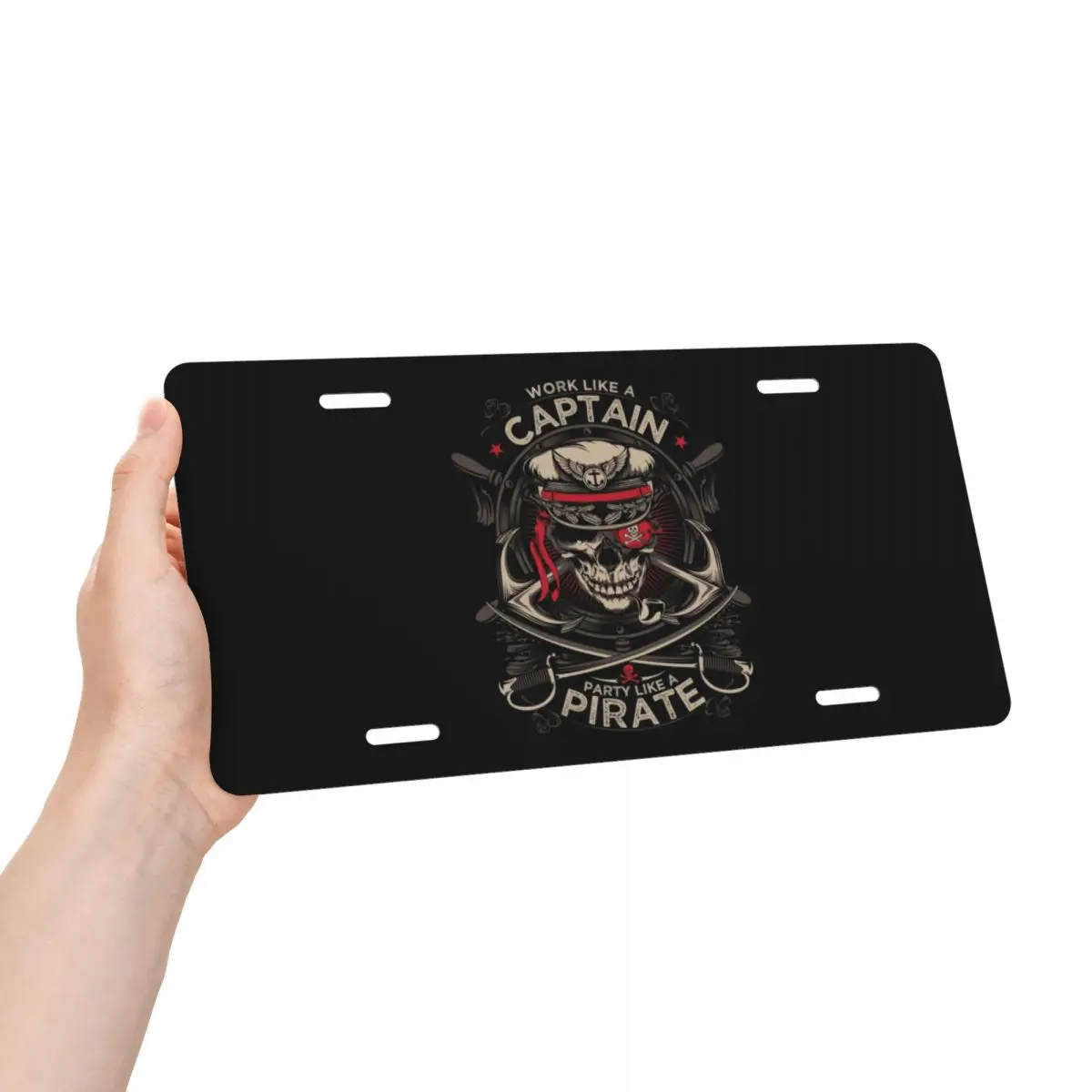 Custom Work Like A Captain License Plate Cover Nautical Skull Sailor Vanity Tag Aluminum Metal License Plate Sign 6x12 Inch