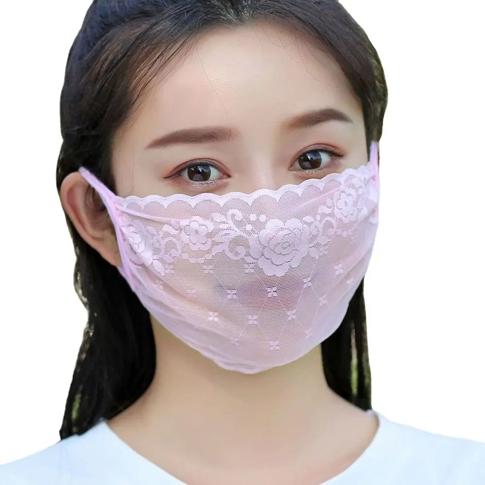 Mode Fietsen Elastische Uv Bescherming Vissen Hangend Oor Wandelen Masker Voor Vrouwen Zonnebrandcrème Masker Gezichtsbescherming Kanten Masker