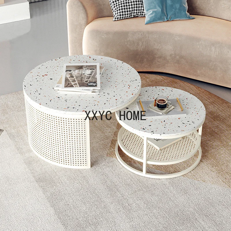 End Side Table Living Room Furniture Large Coffee Table Computer White Round Coffee Table Bedside Tavolo Salotto Desk SY50CT