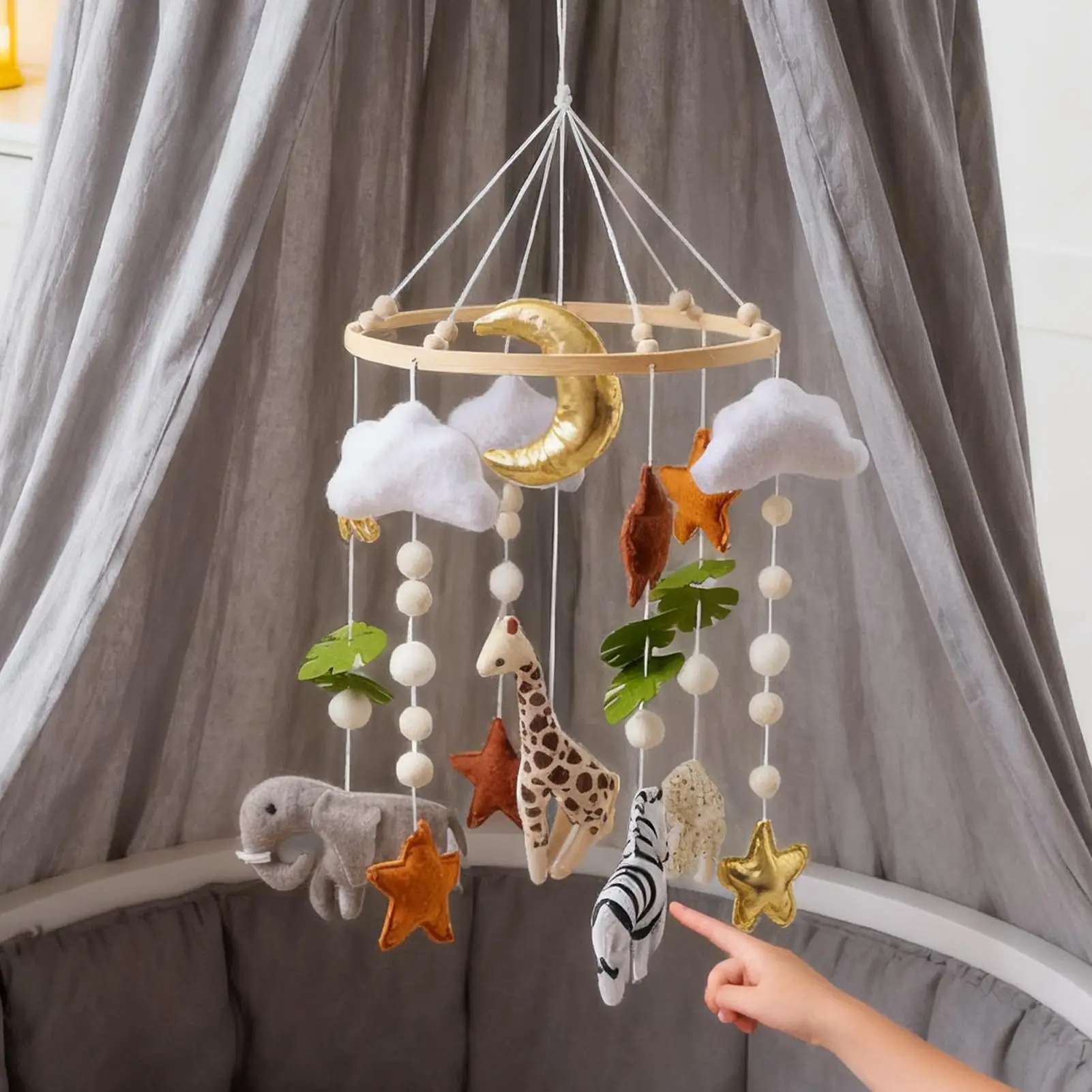 Baby-Holzhalterung, Bettglocke, 0,6 Monate, Spielzeughalterung, Zubehör, Hängehalterung, weiches Mobiltelefon auf dem Bett, Babyzimmer-Dekoration, Kinderbett