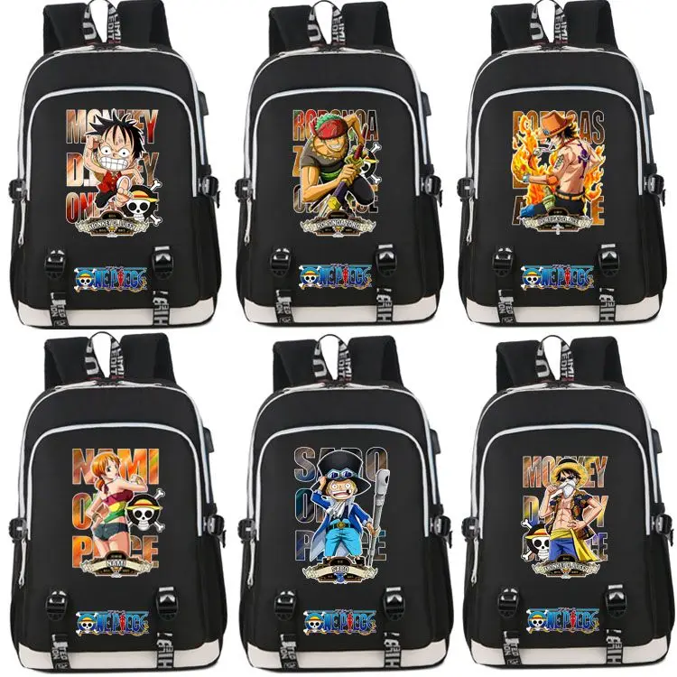 New Trendy Lufei Nami Sauron Ace Saab One Piece Schoolbag Anime Print Primary and Secondary School Students Backpack