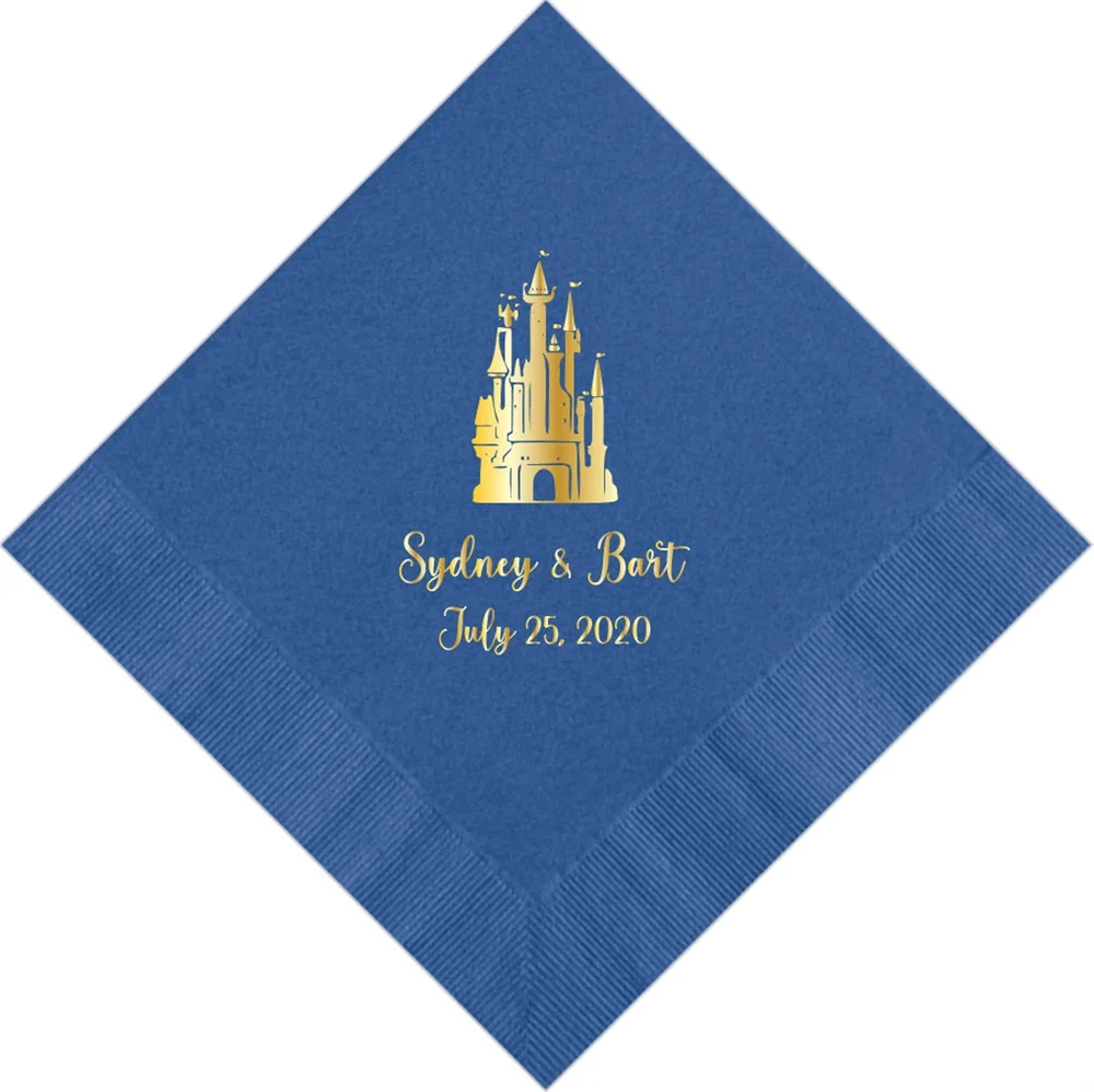 Personalized Napkins Wedding Shower Engagement Custom Monogram Happily Ever After Castle Beverage Cocktail Luncheon Dinner Guest