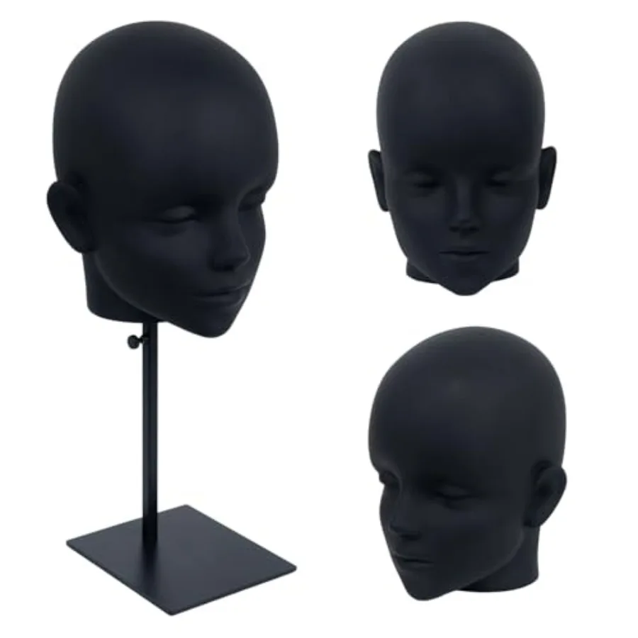 조절 가능한 마네킹 가발 헤드, 검정색 금속 스탠드 포함, 가발, 모자, 캡 및 헤드드레스 스타일링 및 전시에 이상적