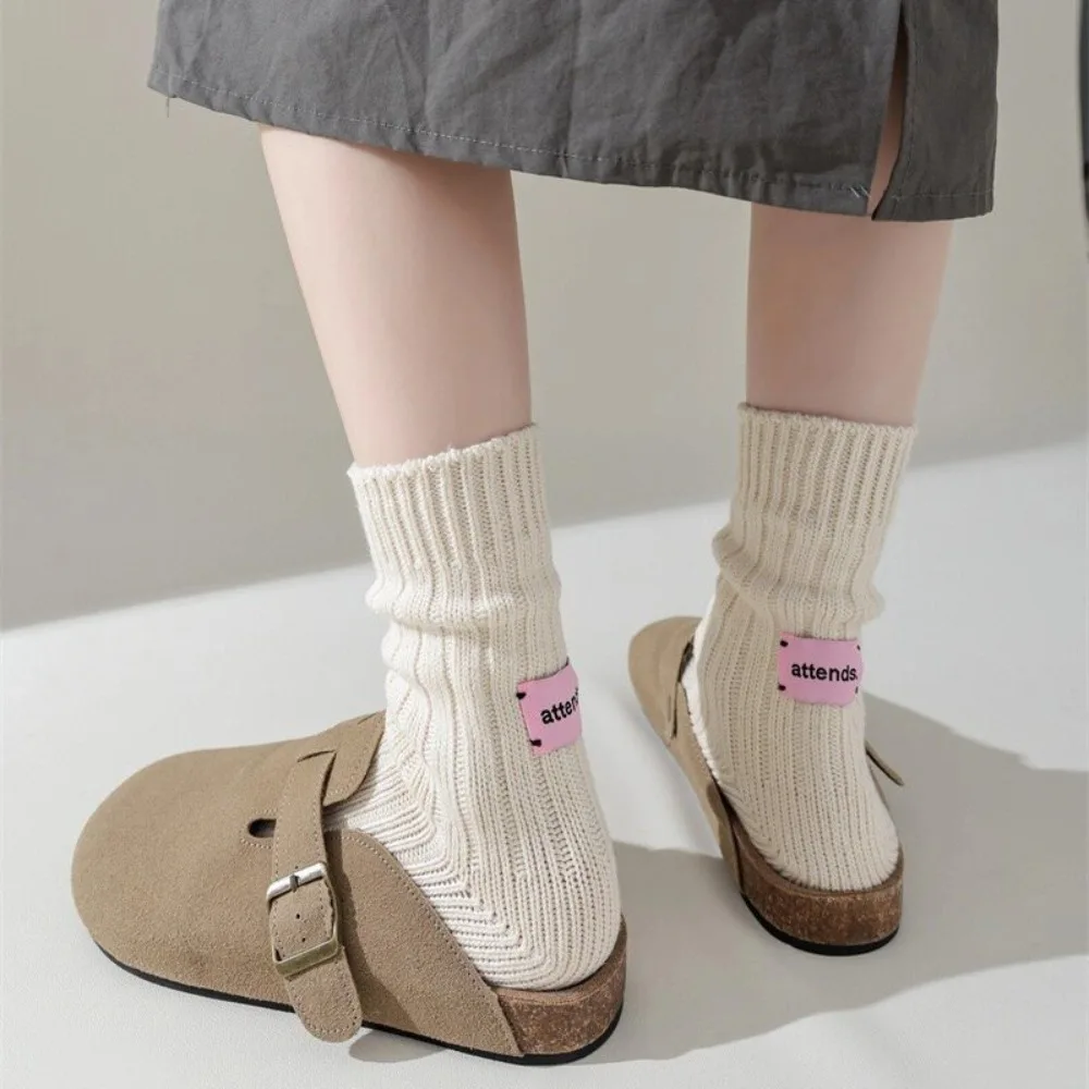 

Korean Thick Thread Knitted Socks Pink Label Keep Warm Winter Warm Socks Solid Color Cotton Stacked Socks Autumn