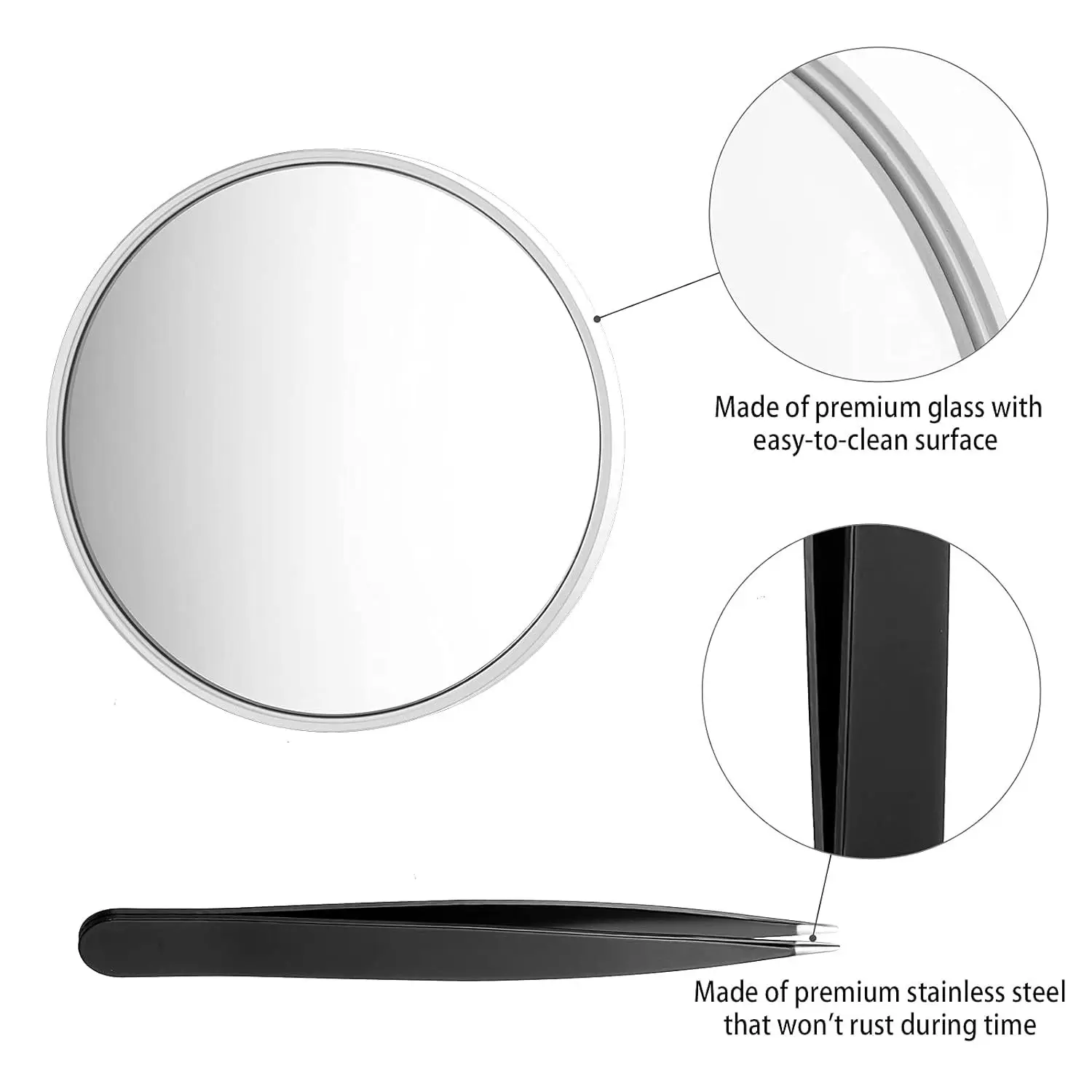 مرآة مكبرة 10/20x، مرآة مكبرة صغيرة مع كوب شفط وملقط، كمرآة مكبرة للسفر، مجموعة مرايا #5