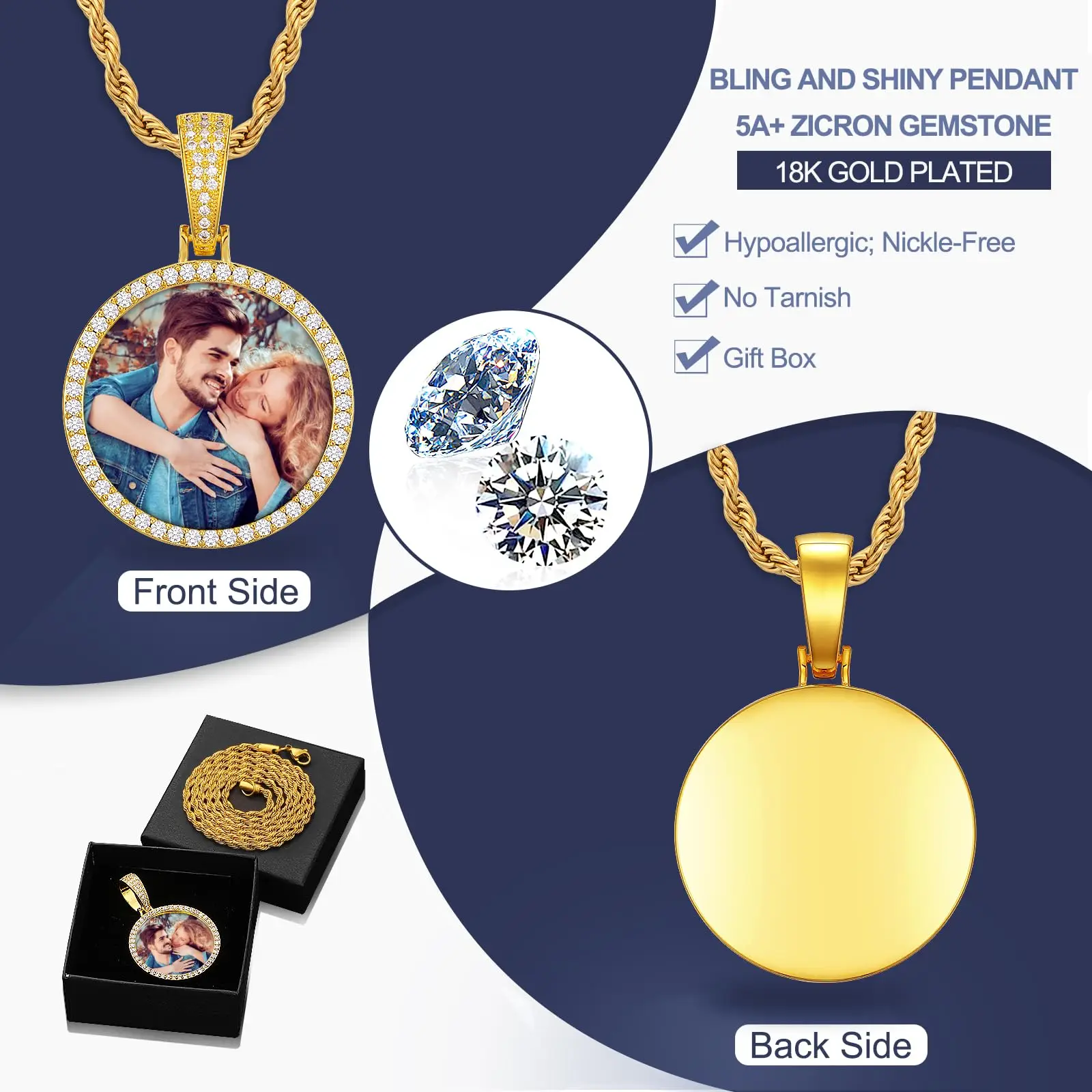 Kostenlose Anpassung Logo personal isierte benutzer definierte Foto Kreis Medaille Anhänger Hip Hop Schmuck Frauen Männer Erinnerung Bild Halskette Anhänger – Detail 8