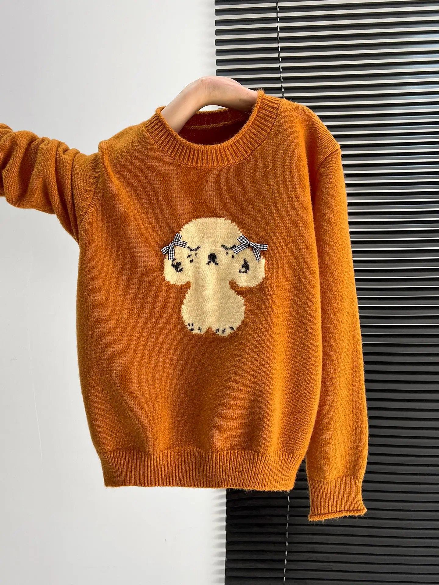 

Embroidered round Ne Doggy Sweater Women's Winter Inner Wear Cute Lazy Loose Knitwear Thermal Fine Yarn Long Sve Top