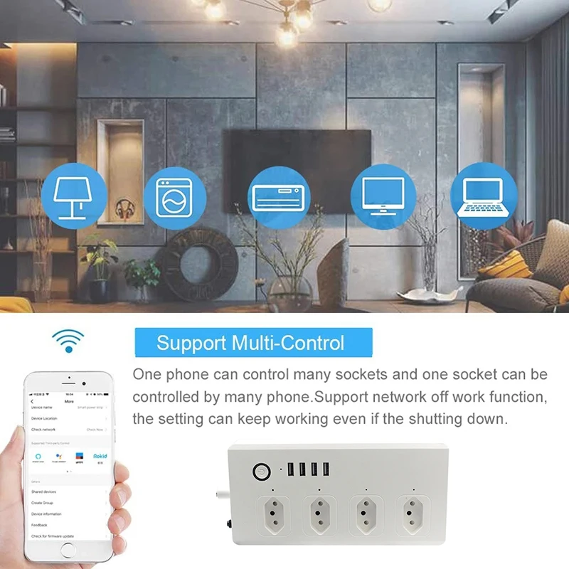 8 Ports WiFi Tuya Smart Brazil Power Plug 4 Outlets 4 USB Charing Sockets Alexa Google Home Voice Assistant Single Socket Timer