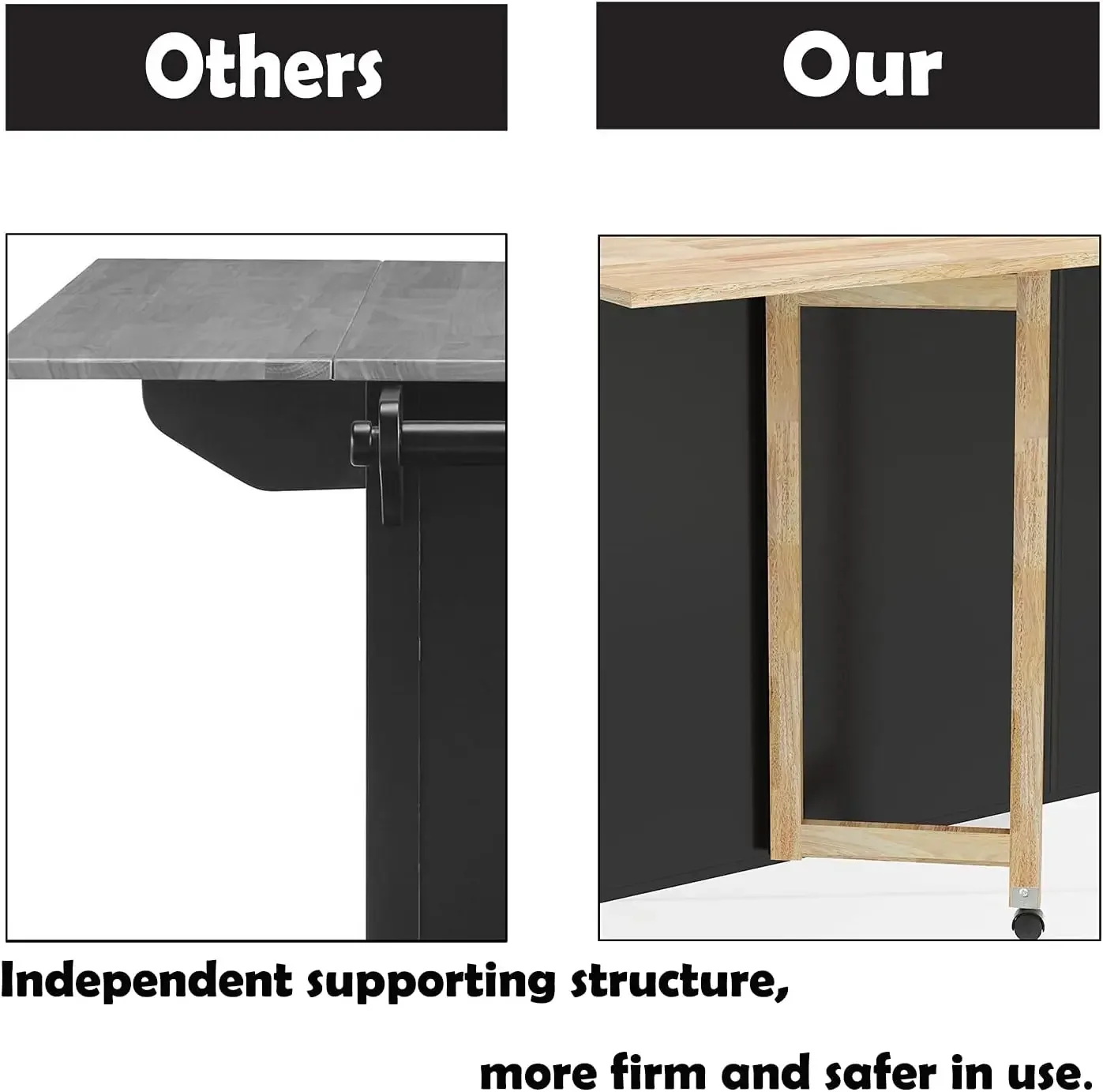 [أفضل بائع! عربة جزيرة المطبخ على عجلات وعربة المطبخ المصنوعة من الخشب المطاطي مع خزانة تخزين وأدراج وعربة المطبخ