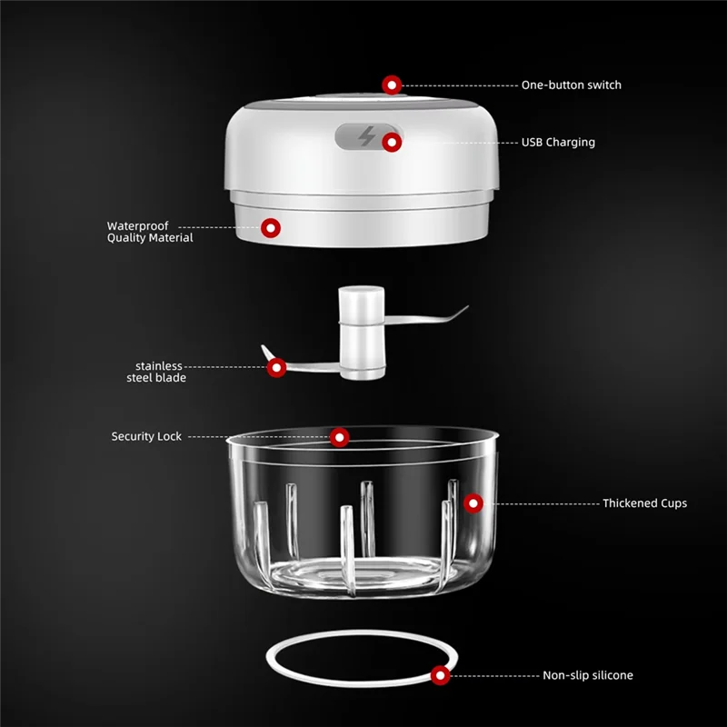

A51M-Electric Garlic Crusher - Mini Garlic Masher,Portable Meat Chopper For Kitchen,Ideal For Vegetables, Salad Preparation