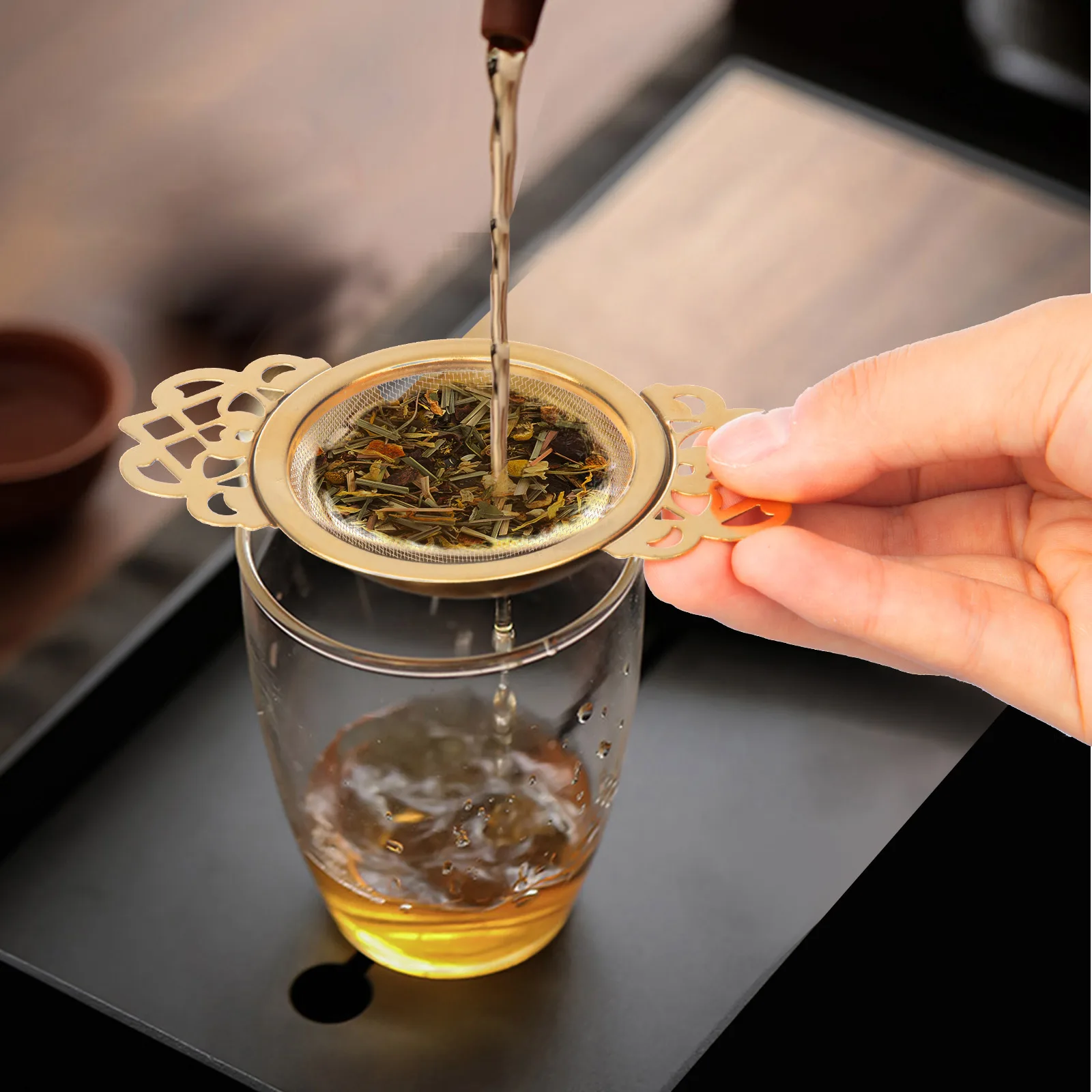 Infuser Filter Drip Bowl Effective Easy Clean Stainless Steel Loose Leaf Convenient Double Ear Spice Infuser For Home Kitchen